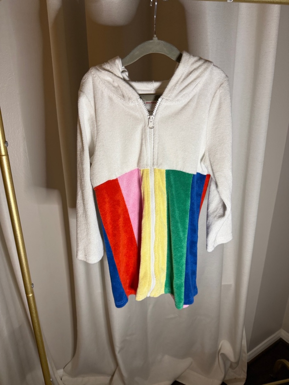 Hanna Andersson White Hoodie with Rainbow Panel Stripes